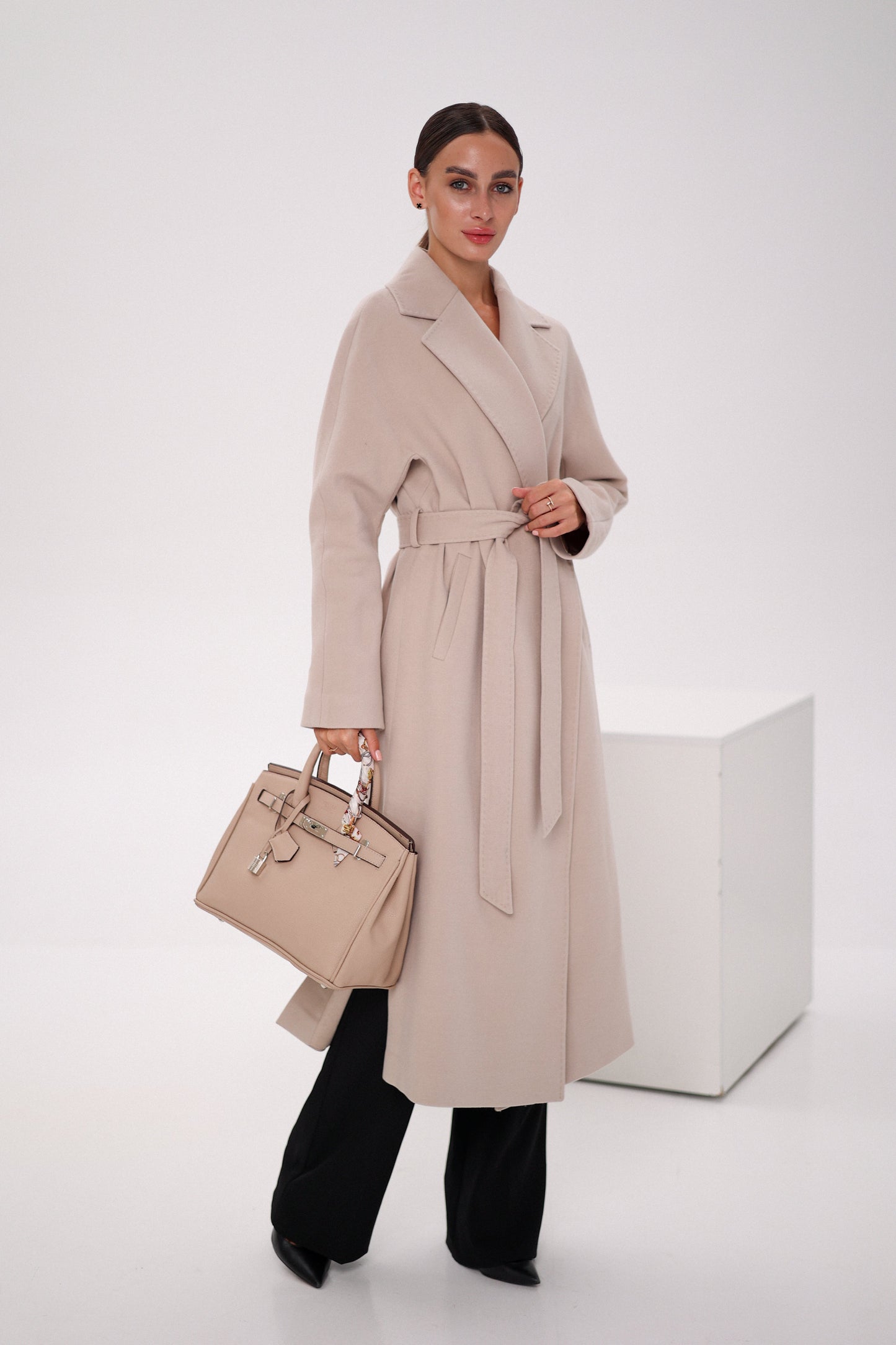 Cambridge Comfort Wraparound Wool Cashmere Coat in Nude