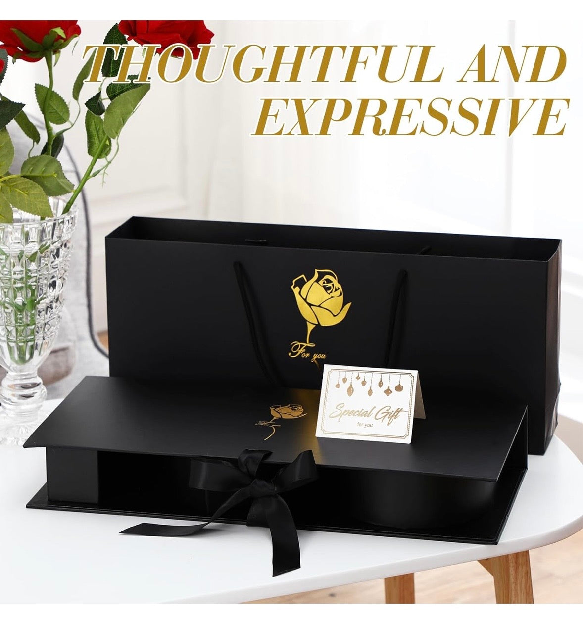 "I Love You" Box Cardboard 3 Fillable Flower Box 3 Gift Bags 3 Greeting Cards Raffia Paper Shreds for DIY Valentine's Day Wedding Bridal Shower Birthday Chocolate Gifts Packaging