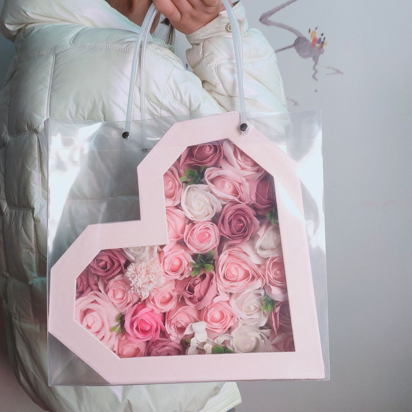 Valentine's Day Companion Romantic Roses Gift Box Open Window Transparent Diamond Heart-Shaped Gift Box