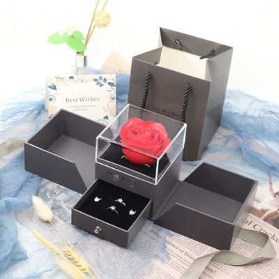 Double Door Eternal Rose Gift Box Jewelry Packaging Box Ring Earnail Necklace Jewelry Box