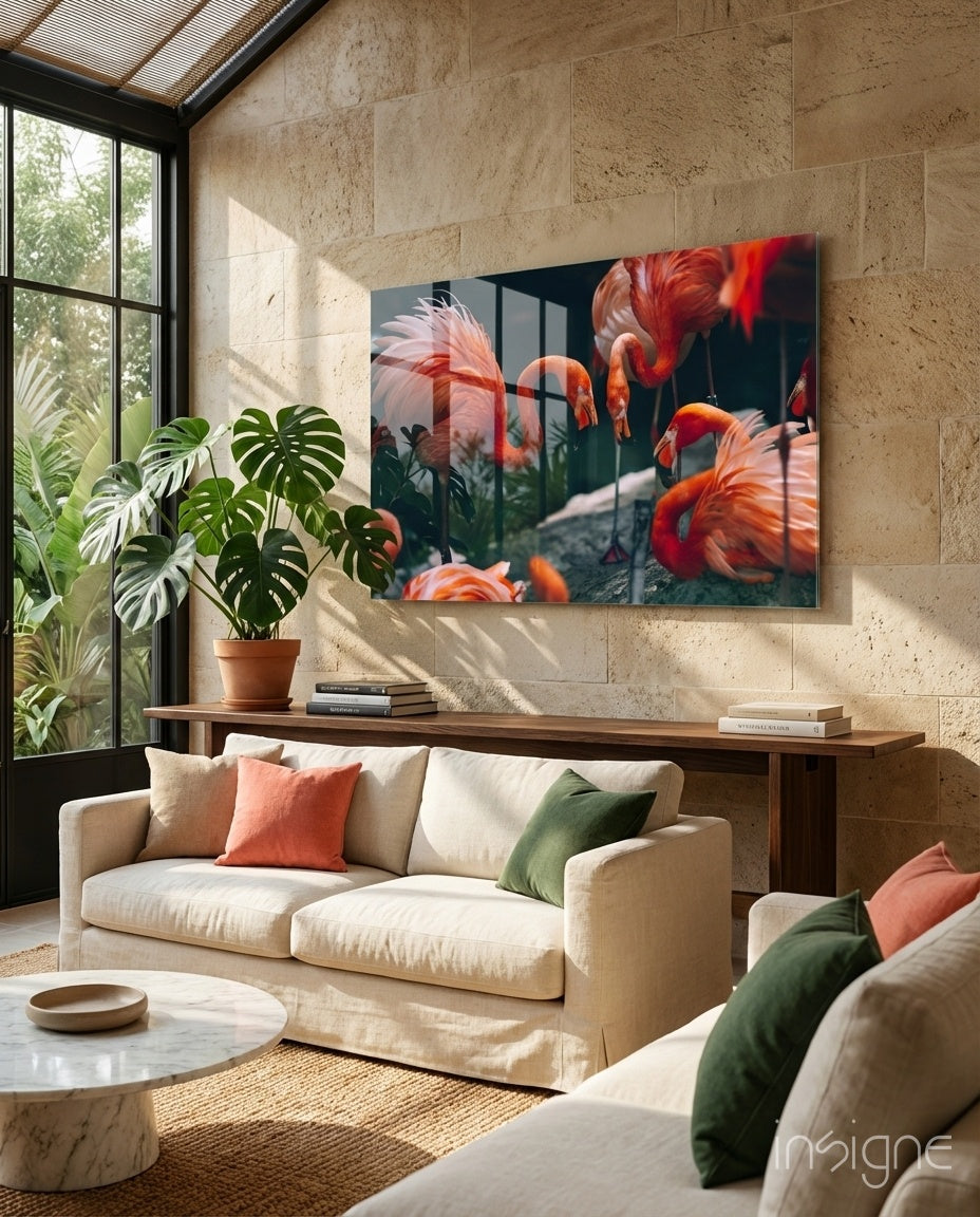 Flamingos Glass Wall Art