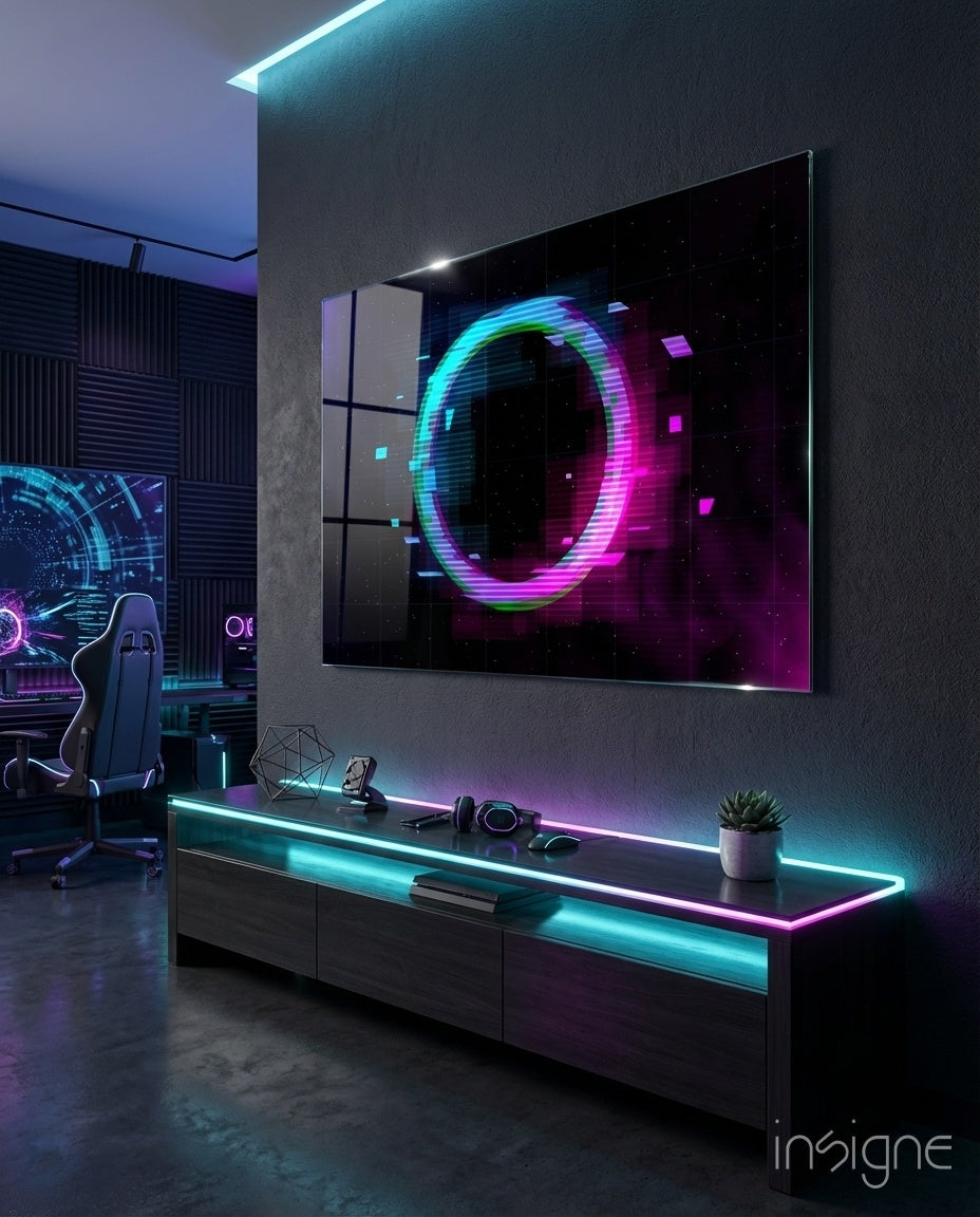 Neon Circle Glass Wall Art