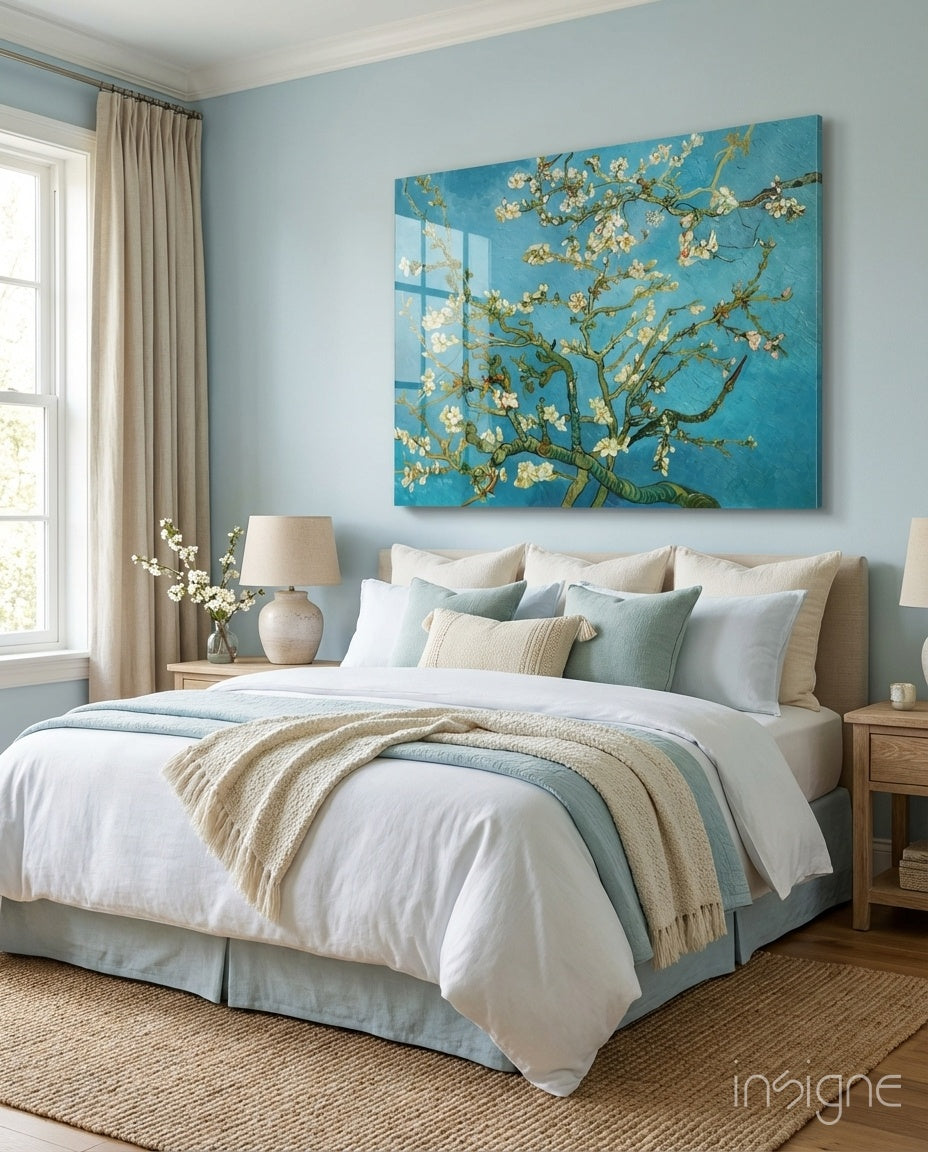 White Flowers Glass Wall Art