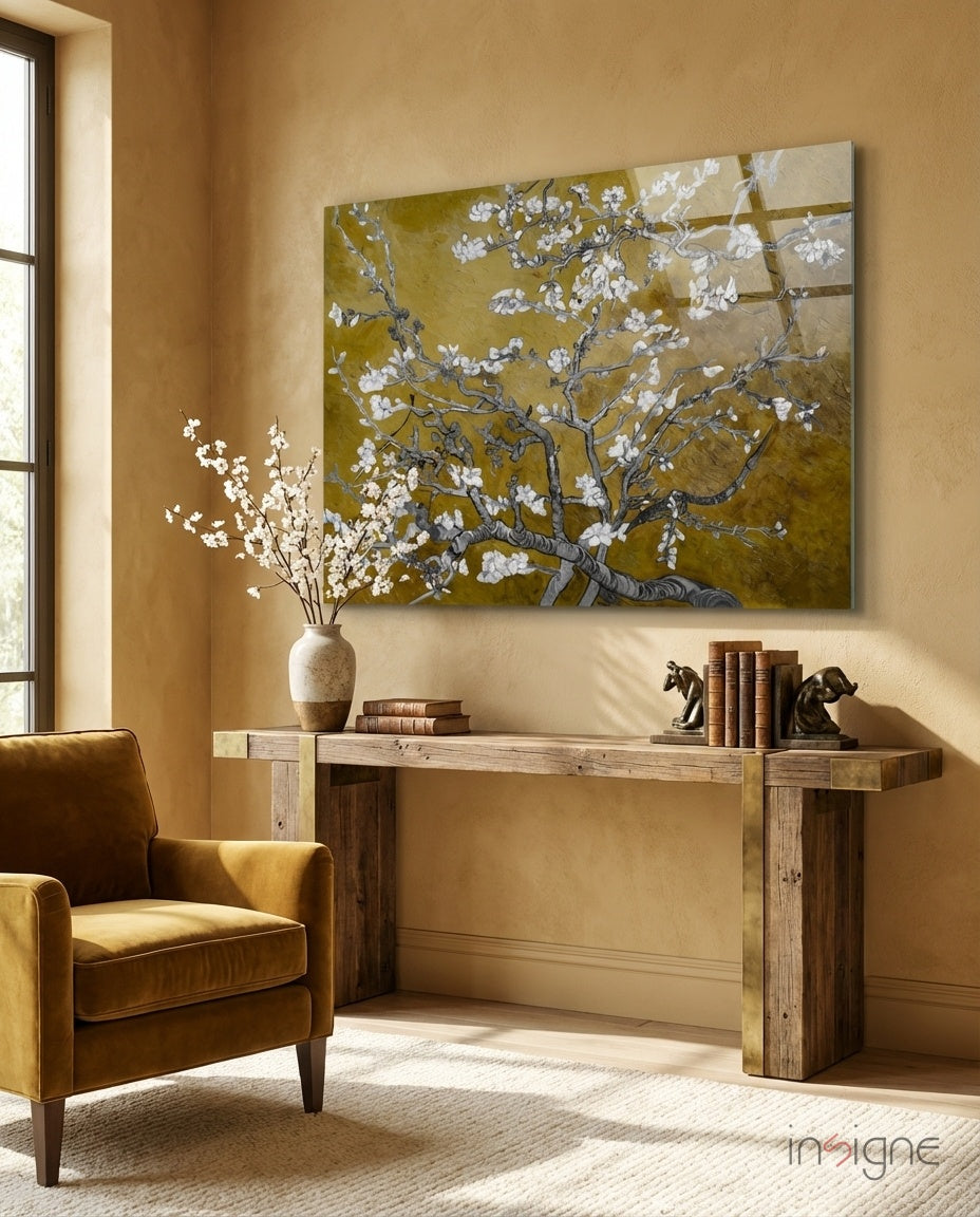 White Flowers Glass Wall Art