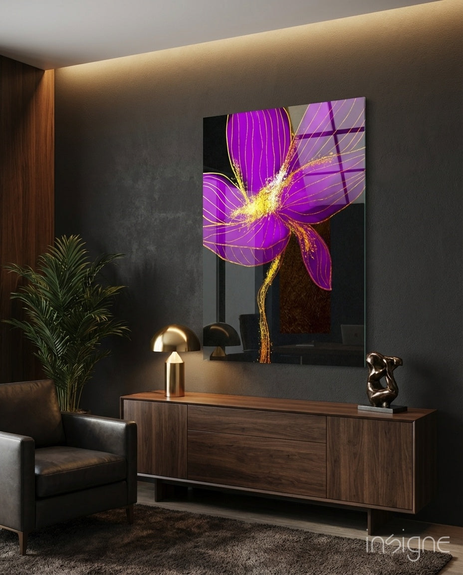 Purple Flower Glass Wall Art