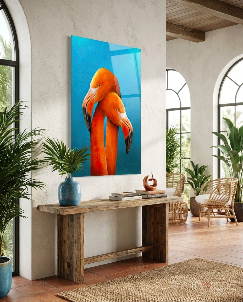 Flamingos Glass Wall Art