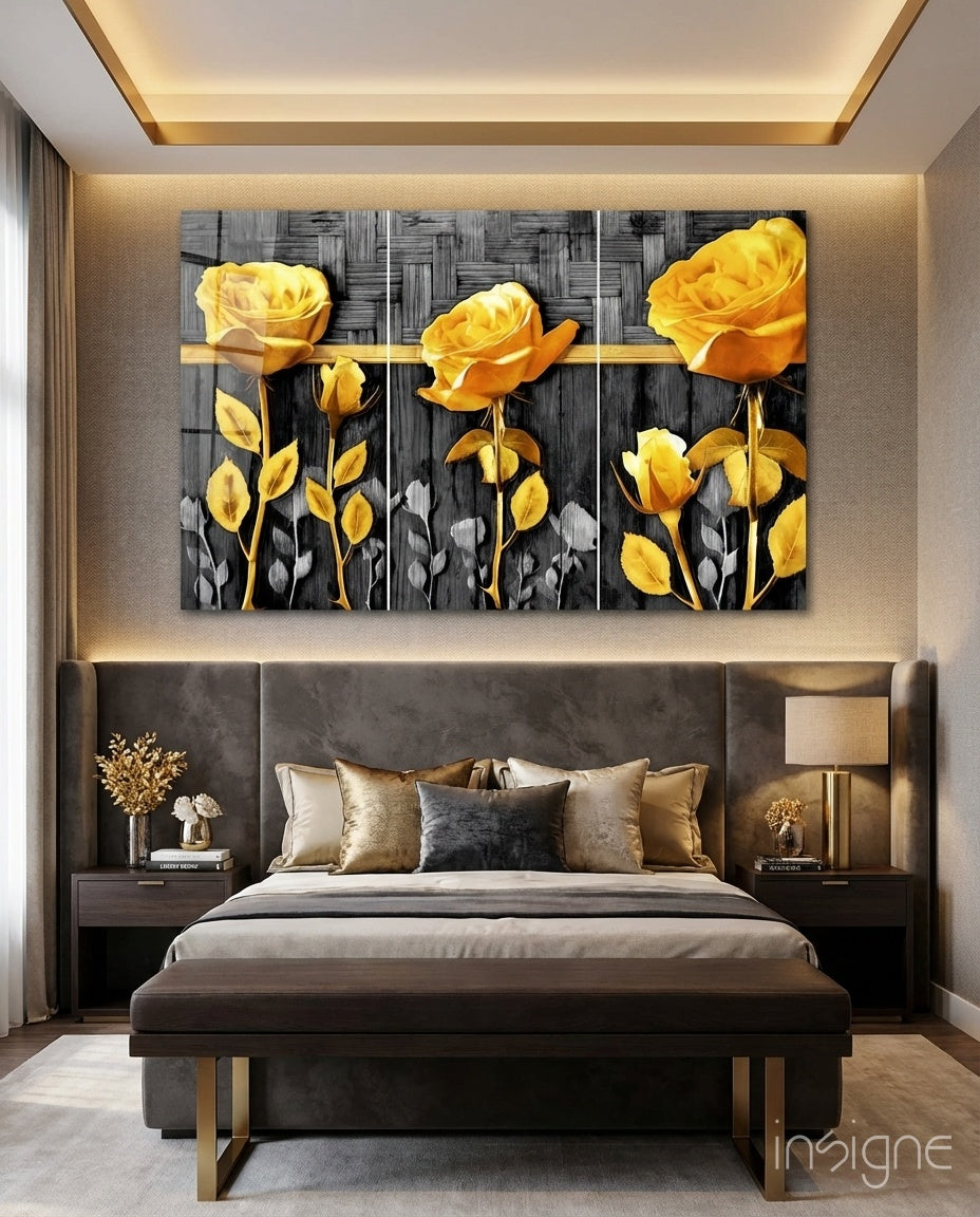 Yellow Rose Glass Wall Art