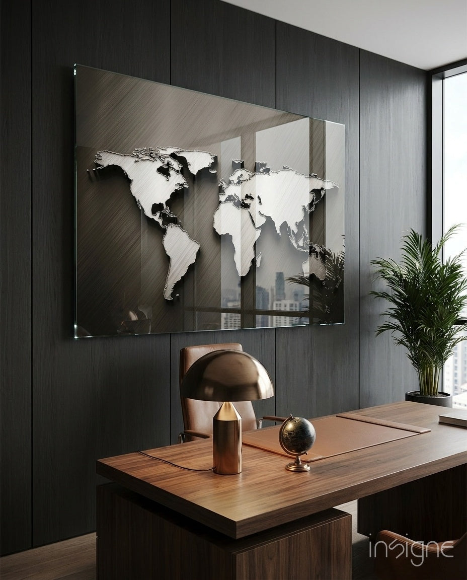 World Map Glass Wall Art