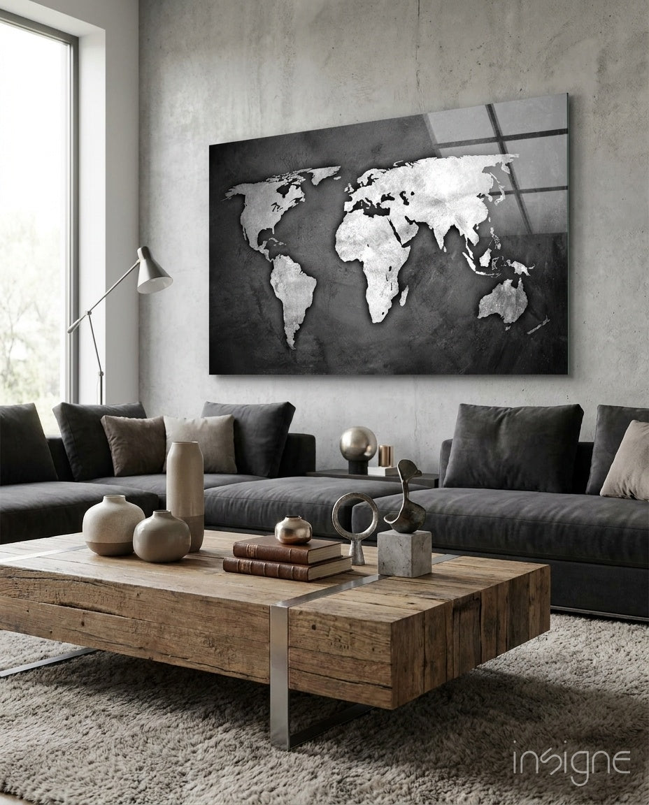 World Map Glass Wall Art