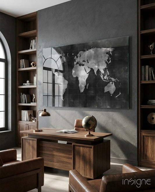 World Map Glass Wall Art
