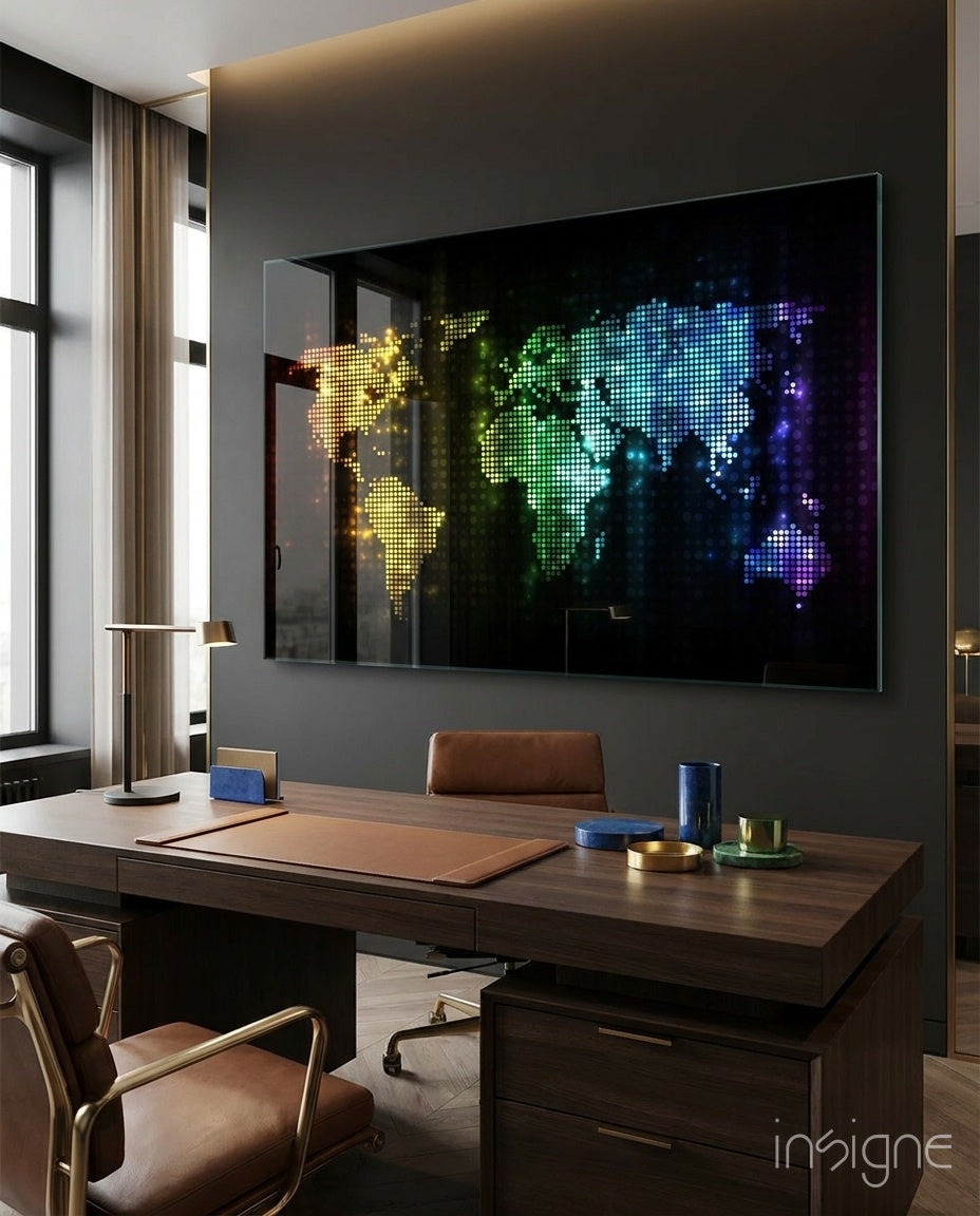 World Map Glass Wall Art