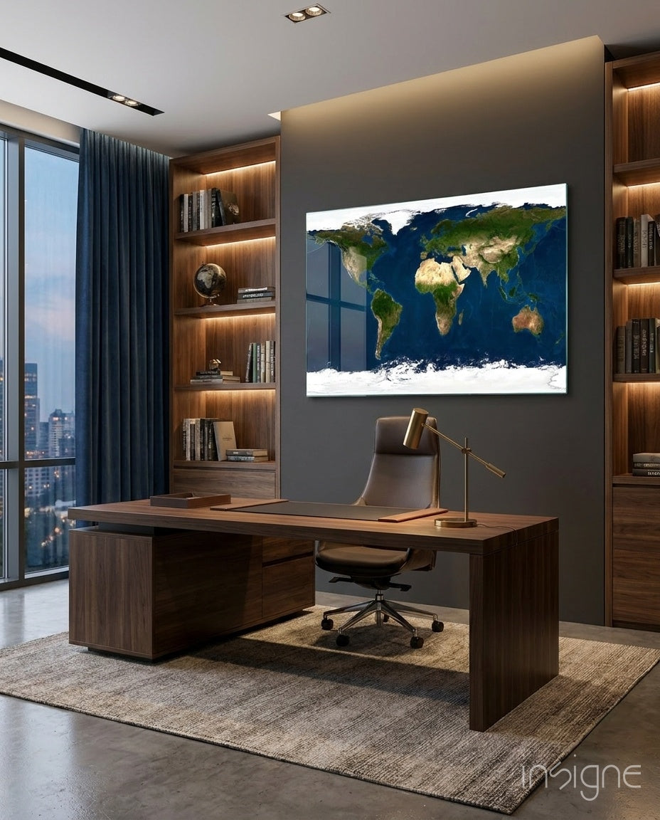 World Map Glass Wall Art