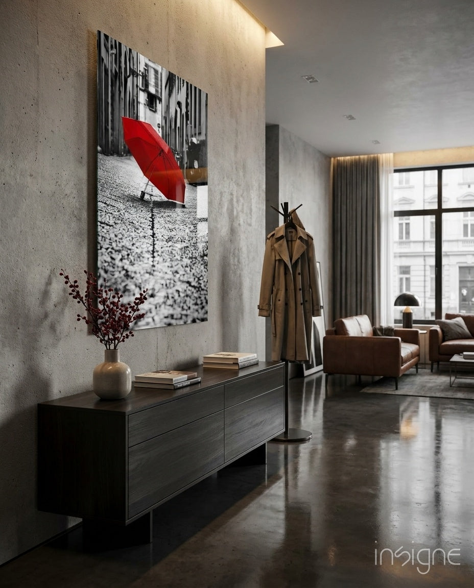 Red Umbrella Glass Wall Art