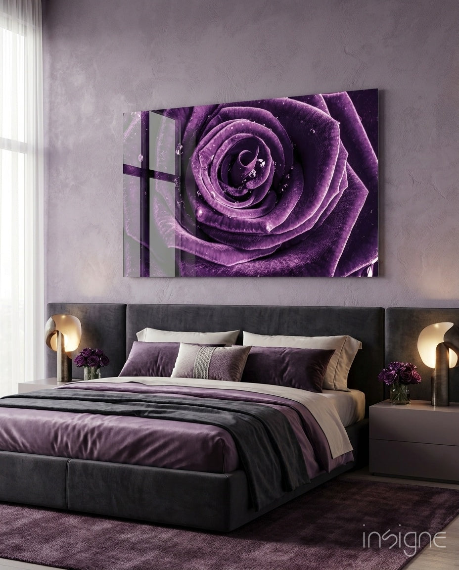 Purple Rose Glass Wall Art