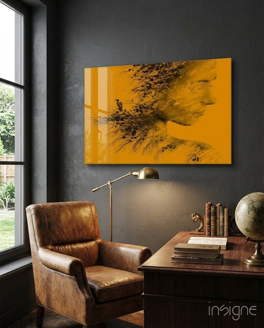 Woman Bird Glass Wall Art