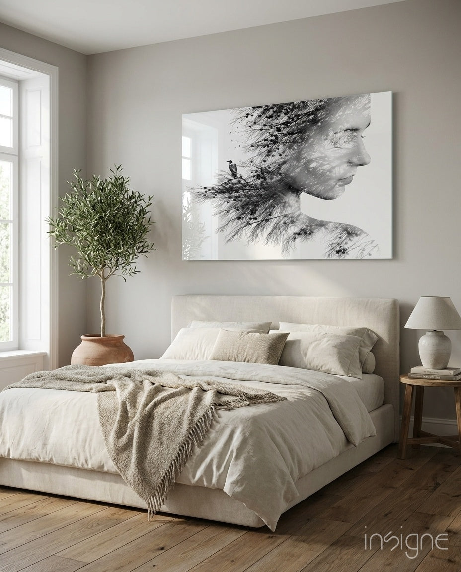 Woman Bird Glass Wall Art
