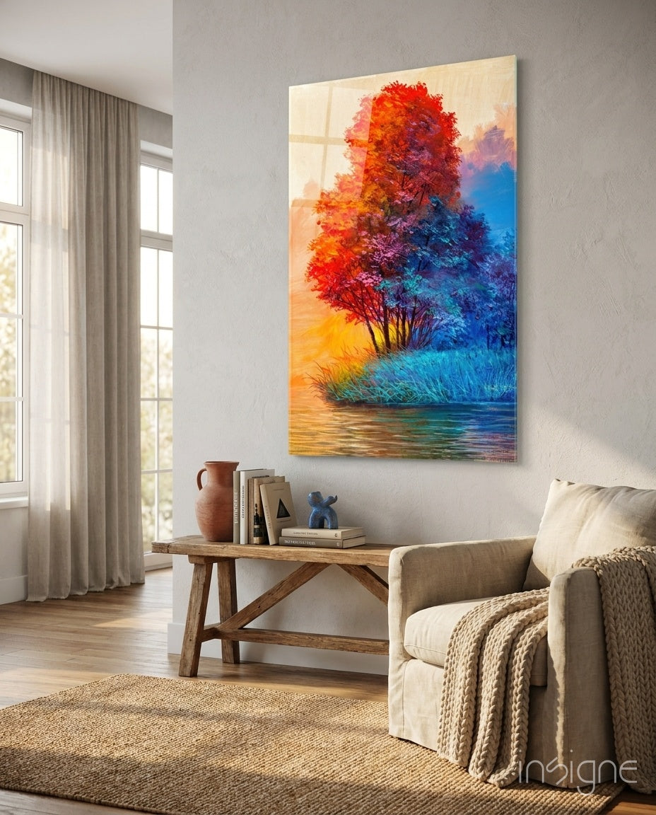 Red Tree Glass Wall Art