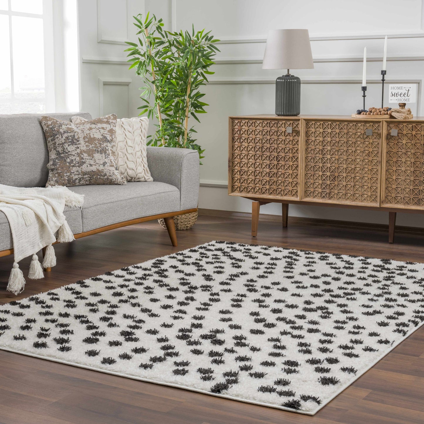 Cansu Black & White Dotted Area Rug-5