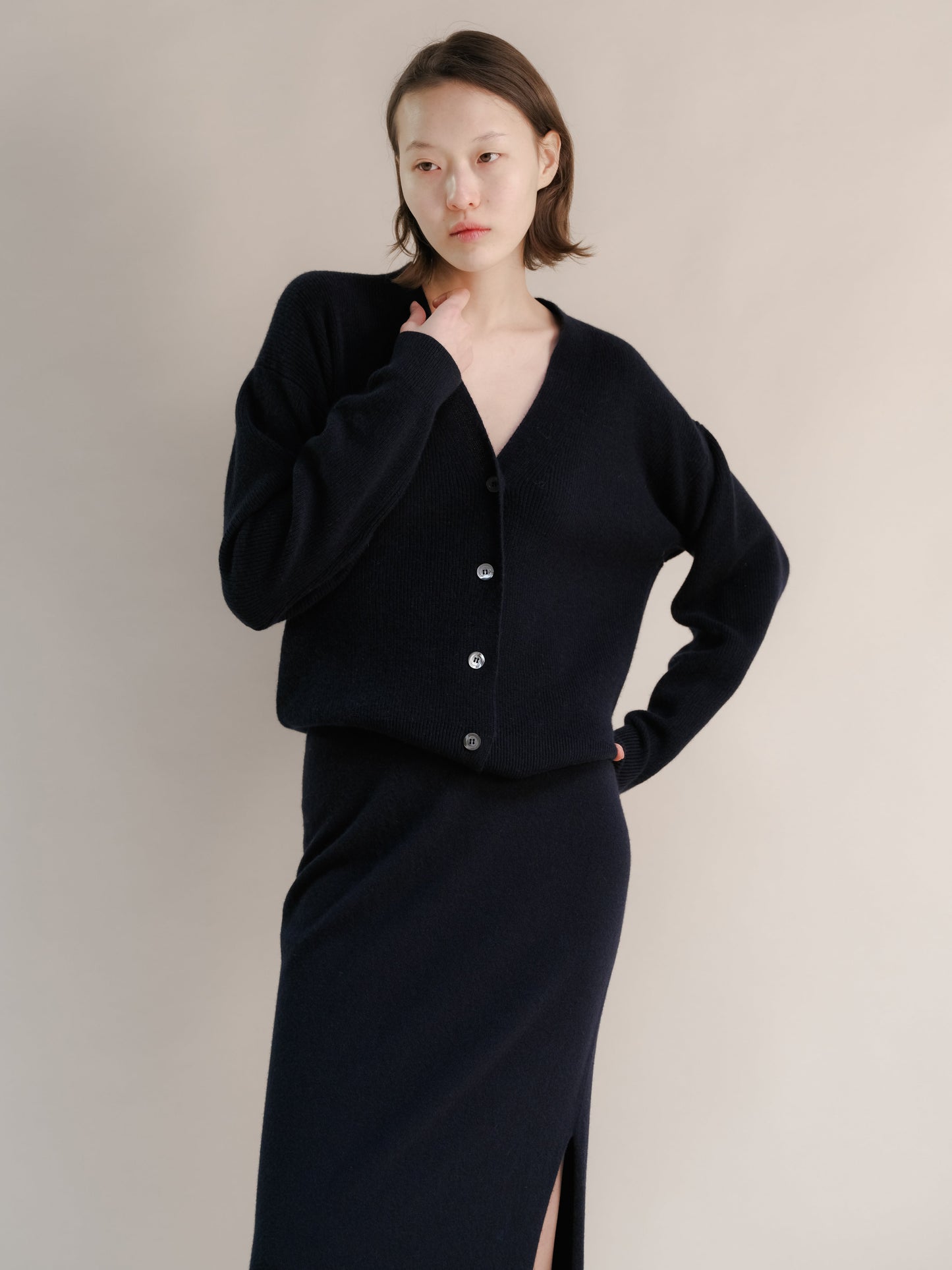 Cashmere Mix Ribbed Cardigan-12