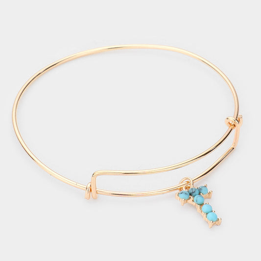 -T- Turquoise Embellished Initial Monogram Charm Bracelet