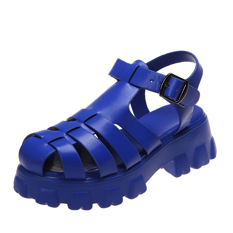 Roman Women's Sandals New Summer Breathable Toe Head Thick Bottom Hollow Buckle Sandals And Slippers