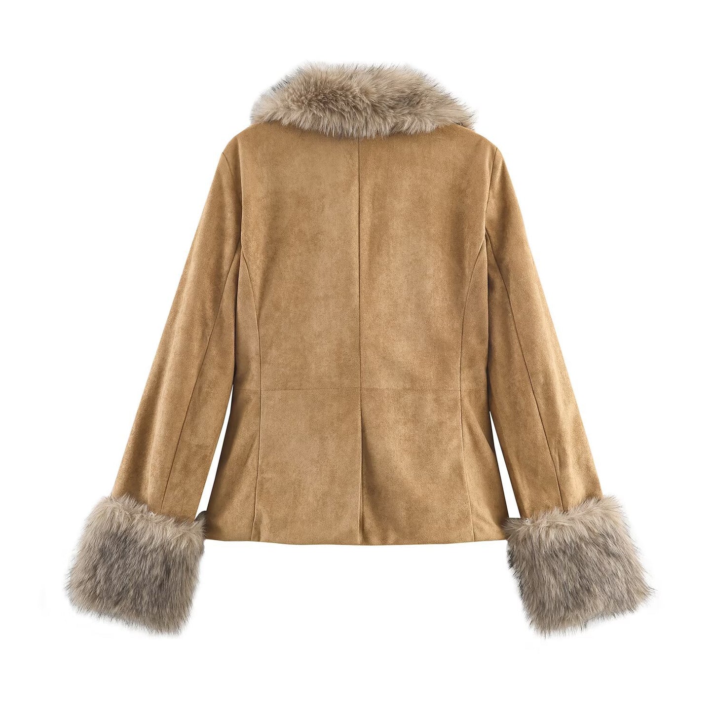 Suede Leather Faux Fur Suit Jacket