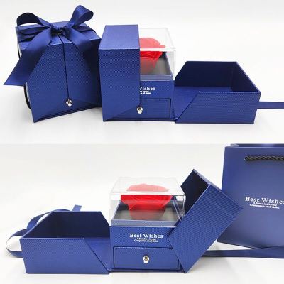 Double Door Eternal Rose Gift Box Jewelry Packaging Box Ring Earnail Necklace Jewelry Box