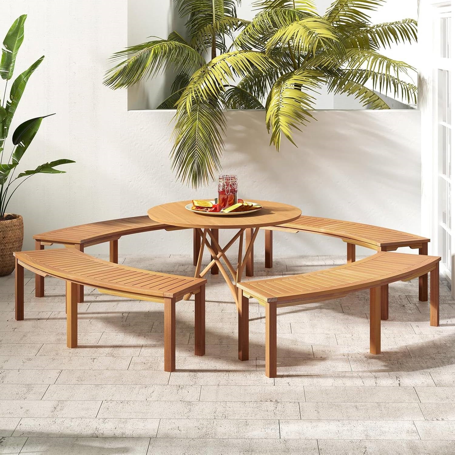 Outdoor 2-Person Backless Wooden Garden Bench with Modern Arch Design-3