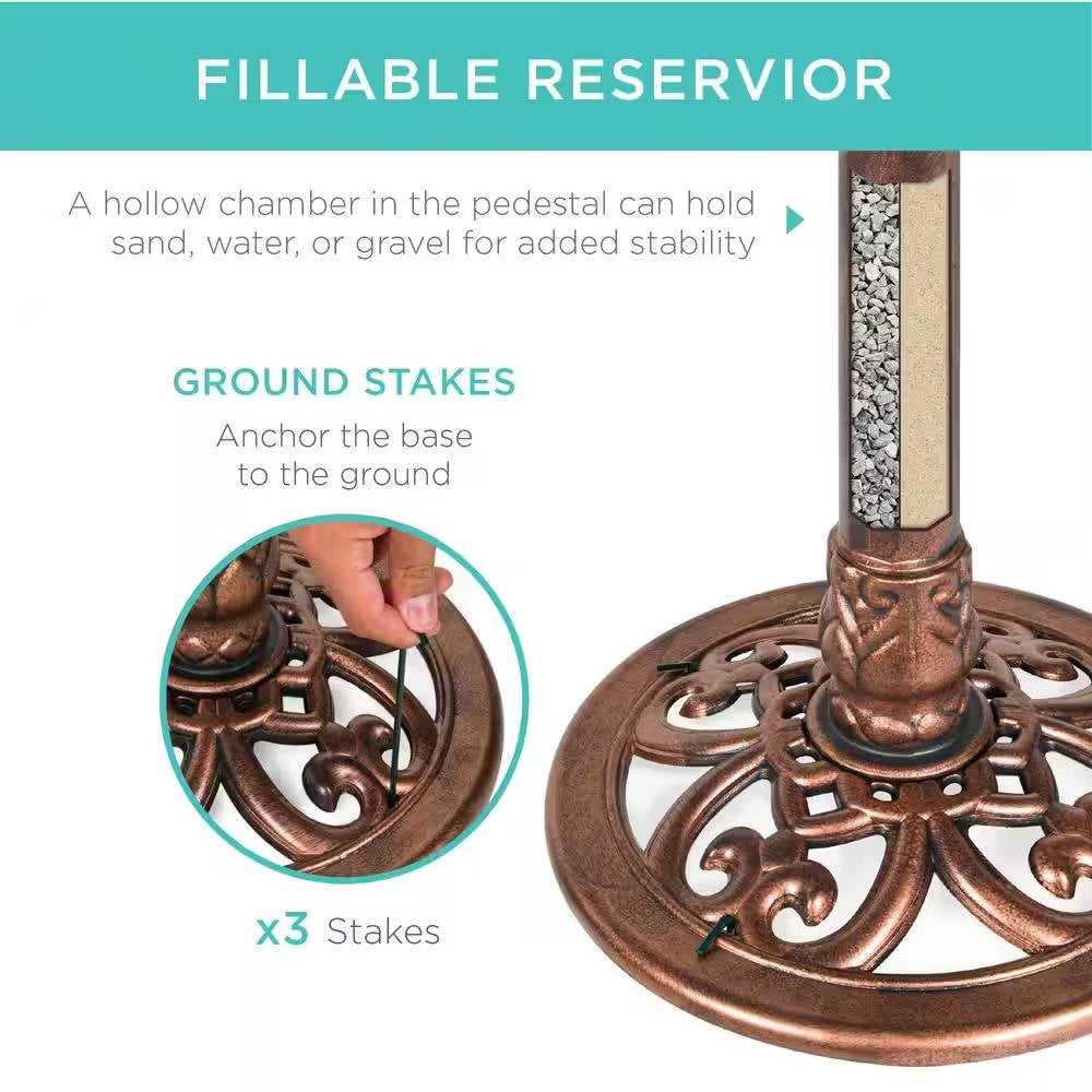 Outdoor Garden Polyresin Bird Bath in Rustic Aged Copper Brown Finish-2