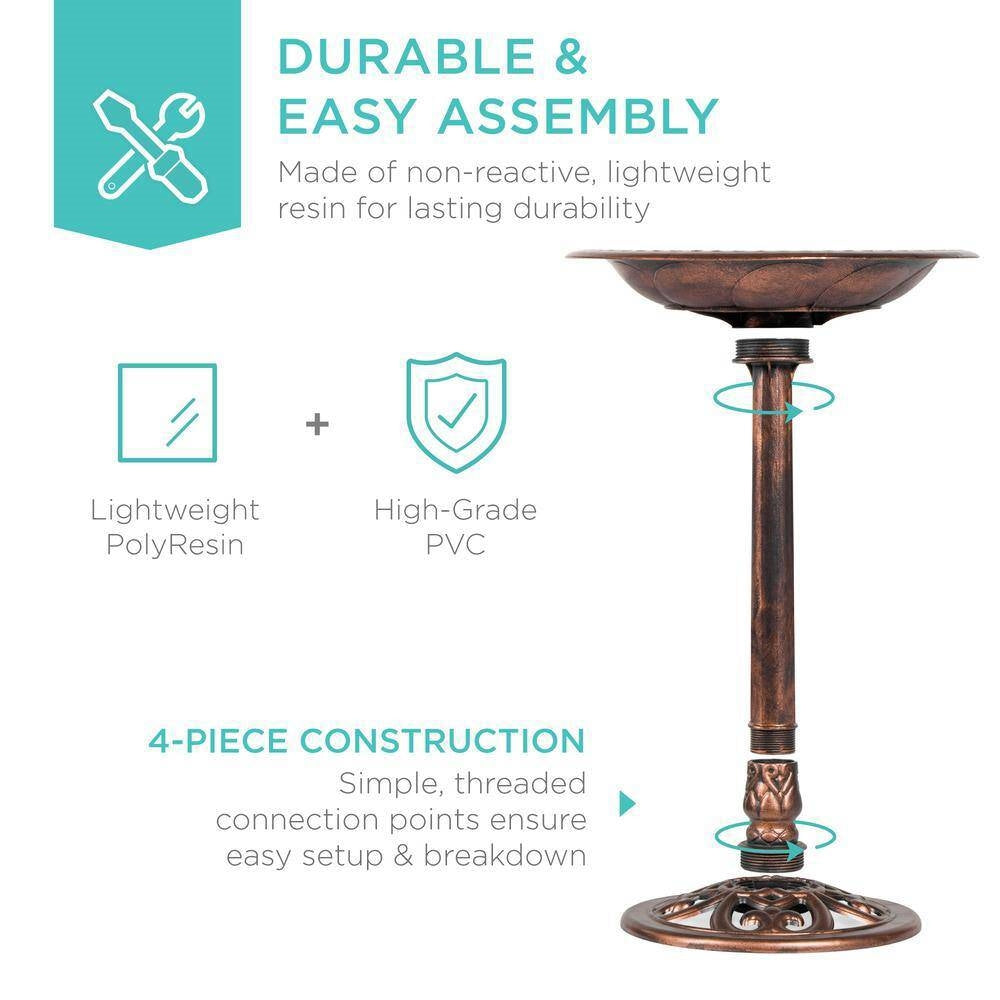 Outdoor Garden Polyresin Bird Bath in Rustic Aged Copper Brown Finish-3