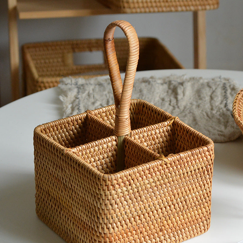 Vietnamese Vine Weaving Pure Handmade Storage Box, Tea Table Storage Basket, Remote Control, Red Wine Circular Storage Rack