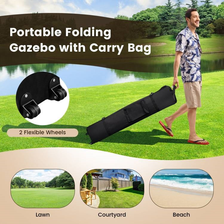 Brown 13 x 13 Ft Pop-Up Gazebo Outdoor Canopy w/ Mesh Mosquito Netting Sidewalls-3
