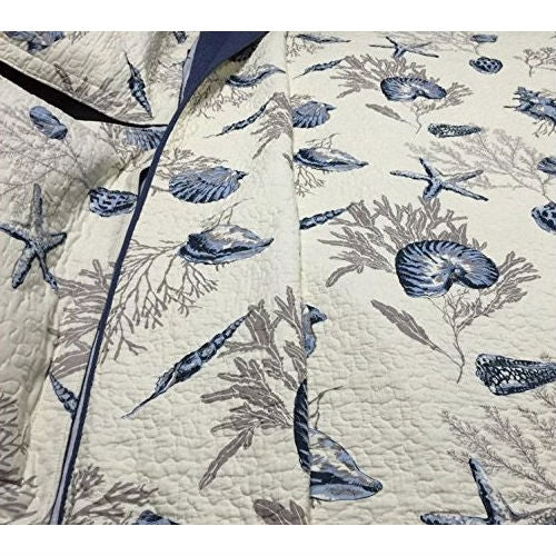 Queen size 100-Percent Cotton 3-Piece Bedspread Quilt Set Ocean Beach Sea Shells Marine Starfish-1