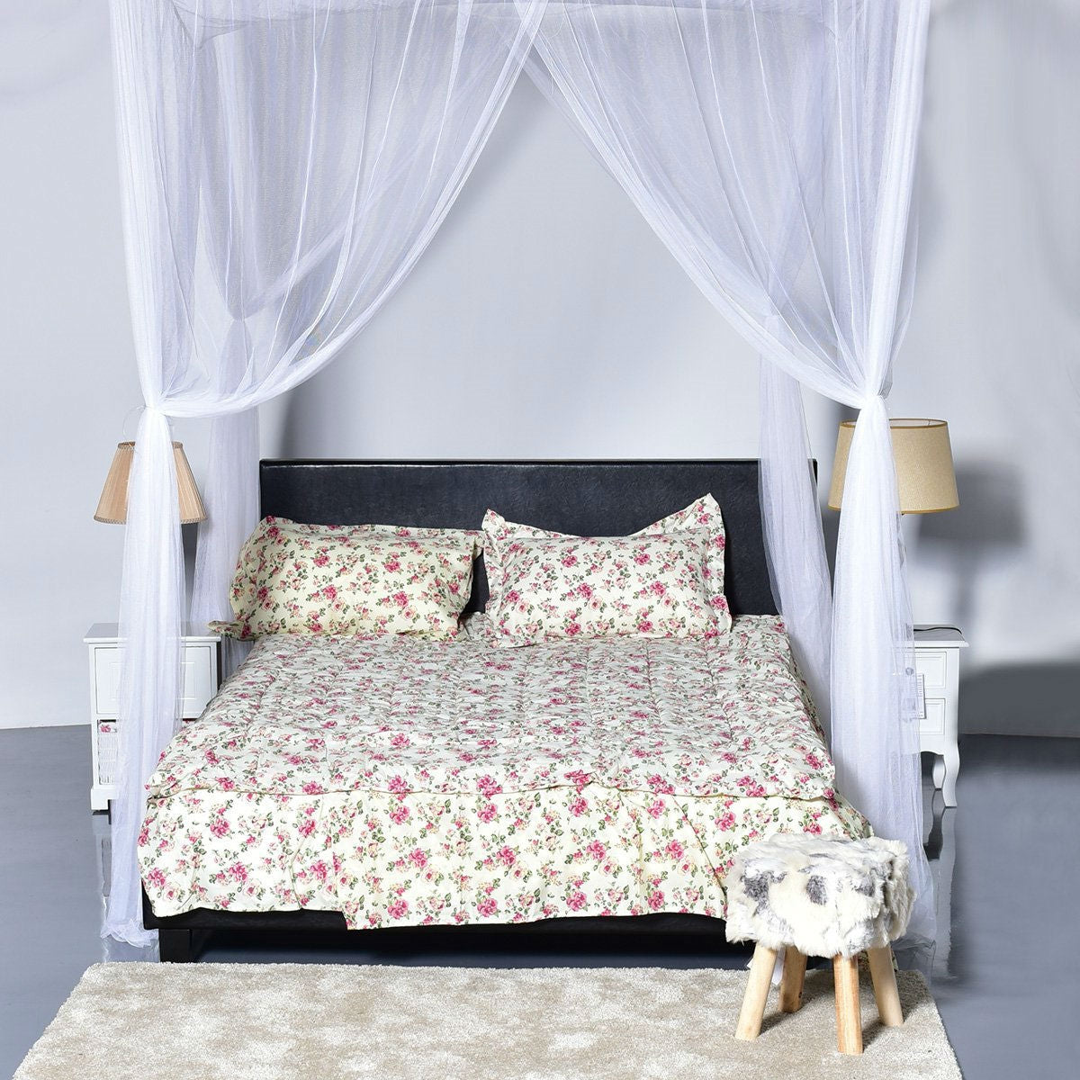 White 4-Post Bed Princess Canopy Net Mosquito Netting for Full or Queen size Beds-1