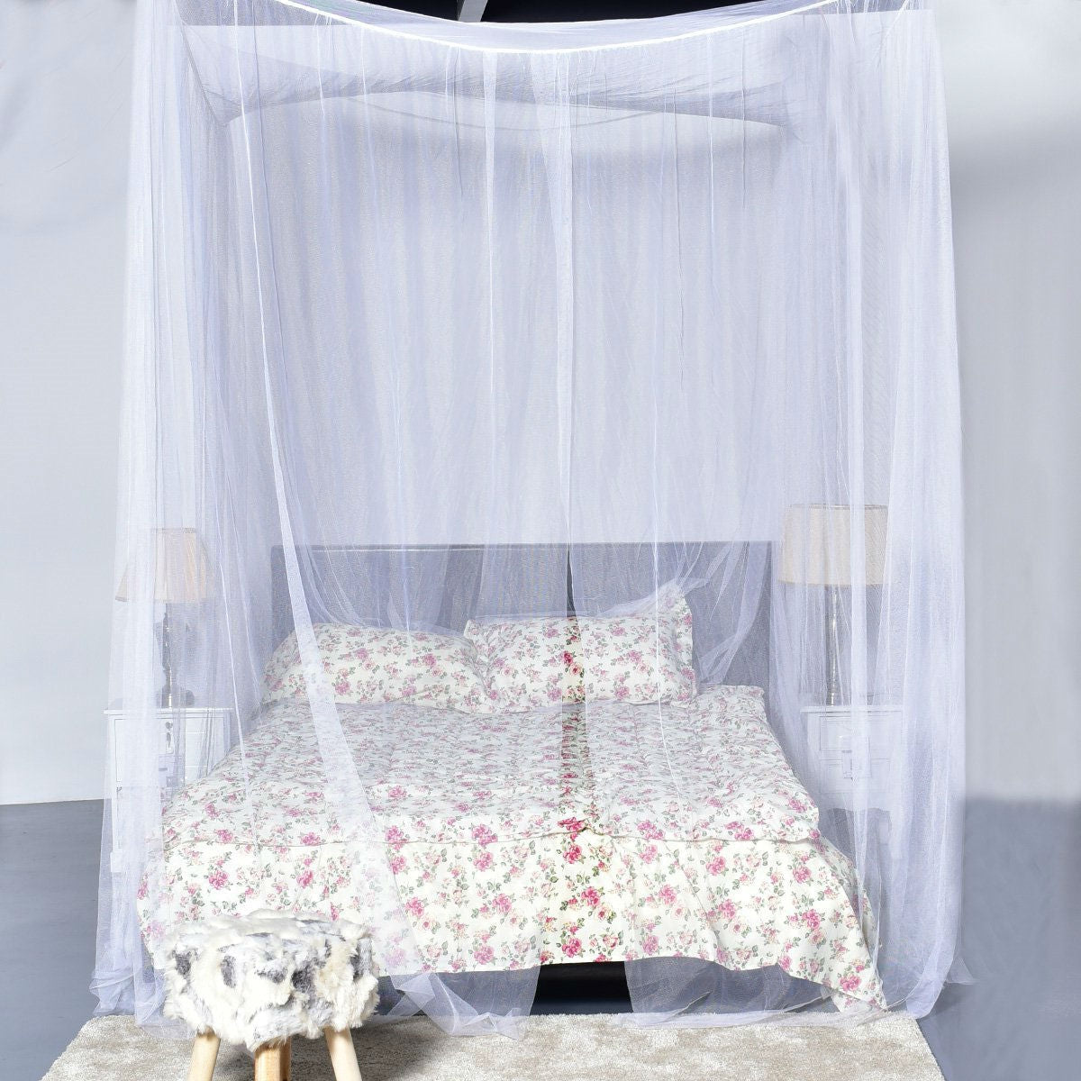 White 4-Post Bed Princess Canopy Net Mosquito Netting for Full or Queen size Beds-2