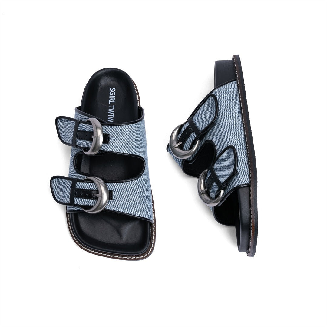 Fashionable denim one-line beach Roman sandals