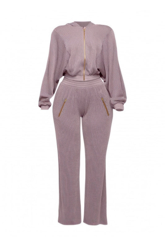 Zipper Closure Hoodie Jacket & Pants Set