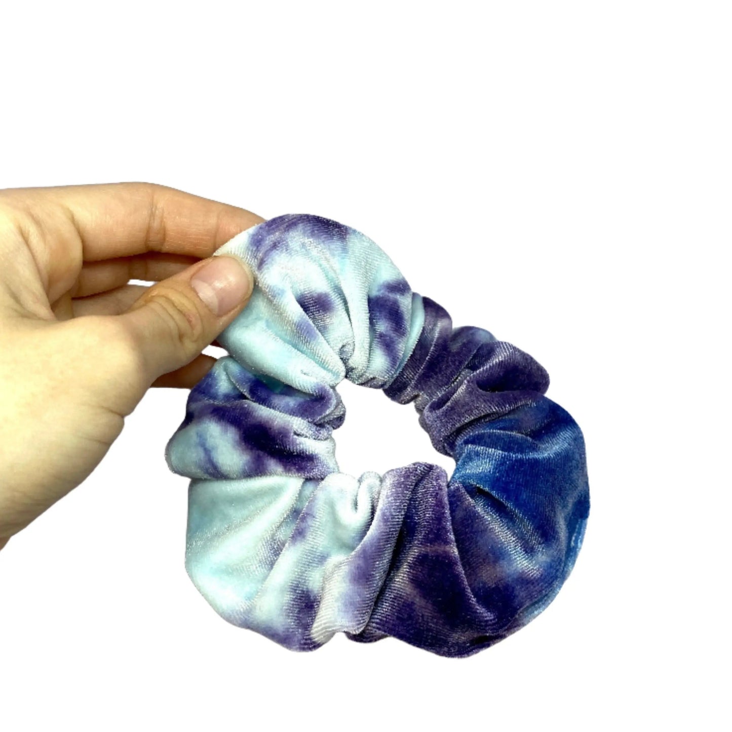 Mini Blue and Purple Tie Dye Velvet Scrunchie