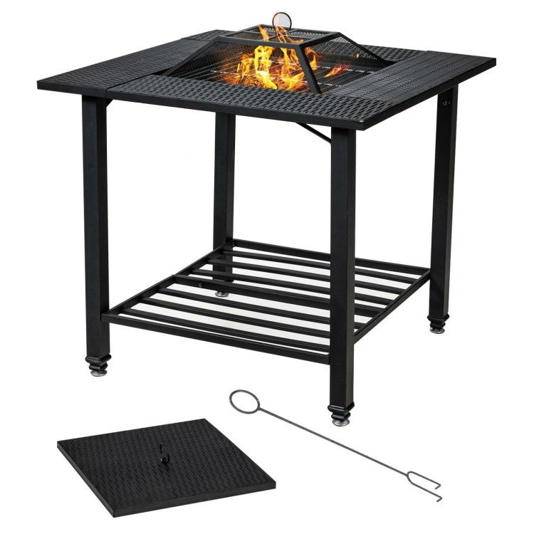 4 in 1 Square Fire Pit, Grill Cooking BBQ Grate, Ice Bucket, Dining Table-1