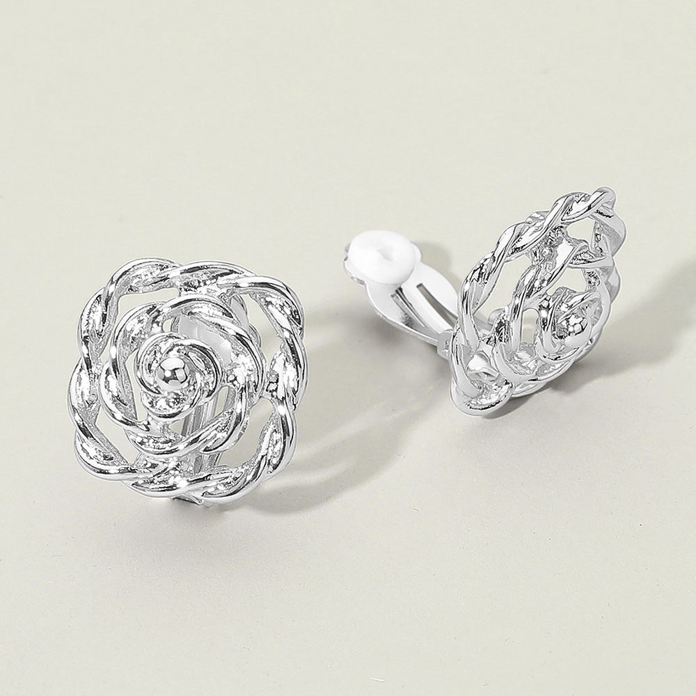 Textured Metal Rose Clip On Earrings