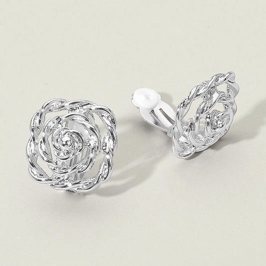 Textured Metal Rose Clip On Earrings