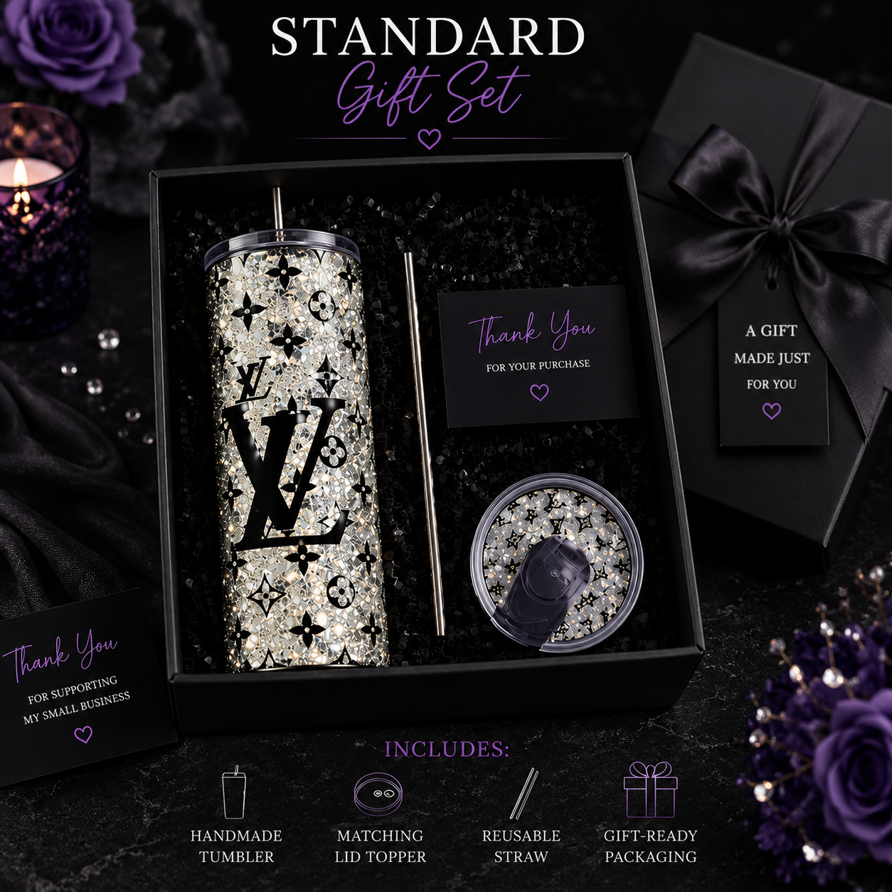 Silver Shimmery Tumbler with Matching Lid - Luxe Bundle