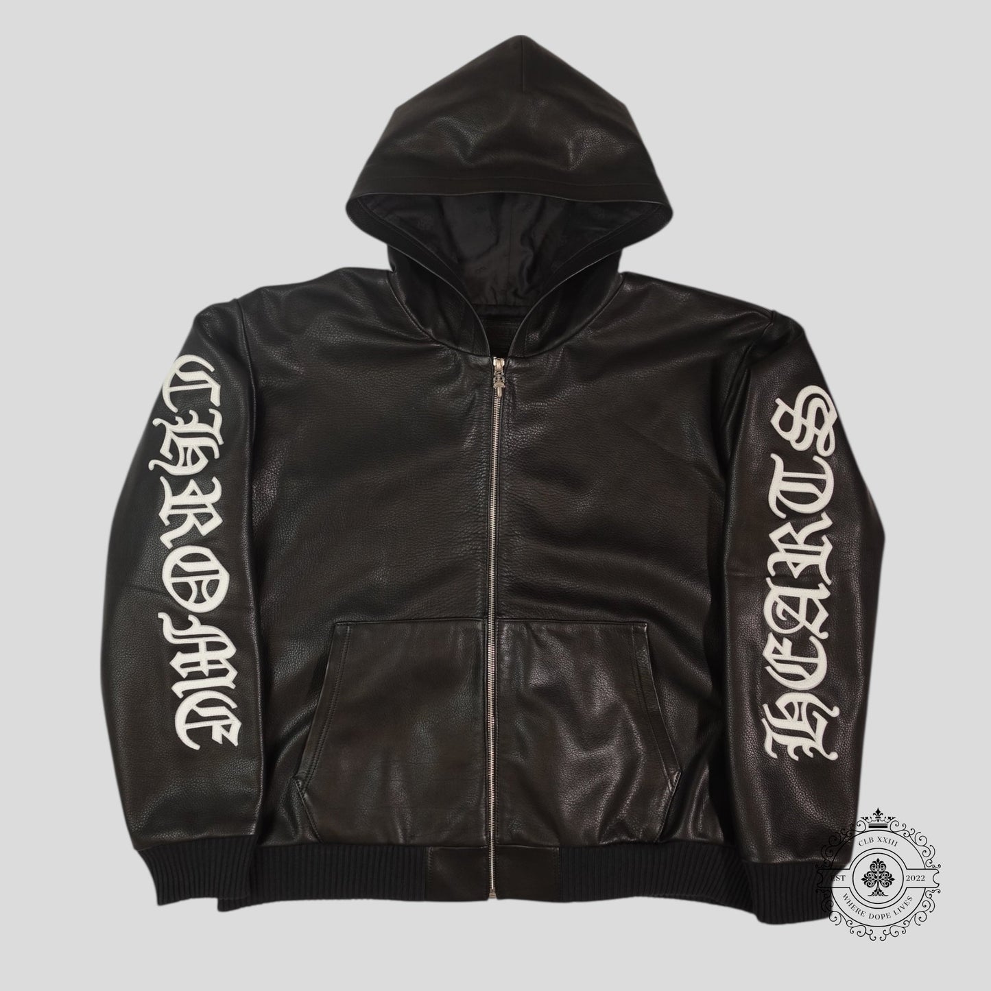 Chrome Hearts Leather Zip Up Hoodie in Black