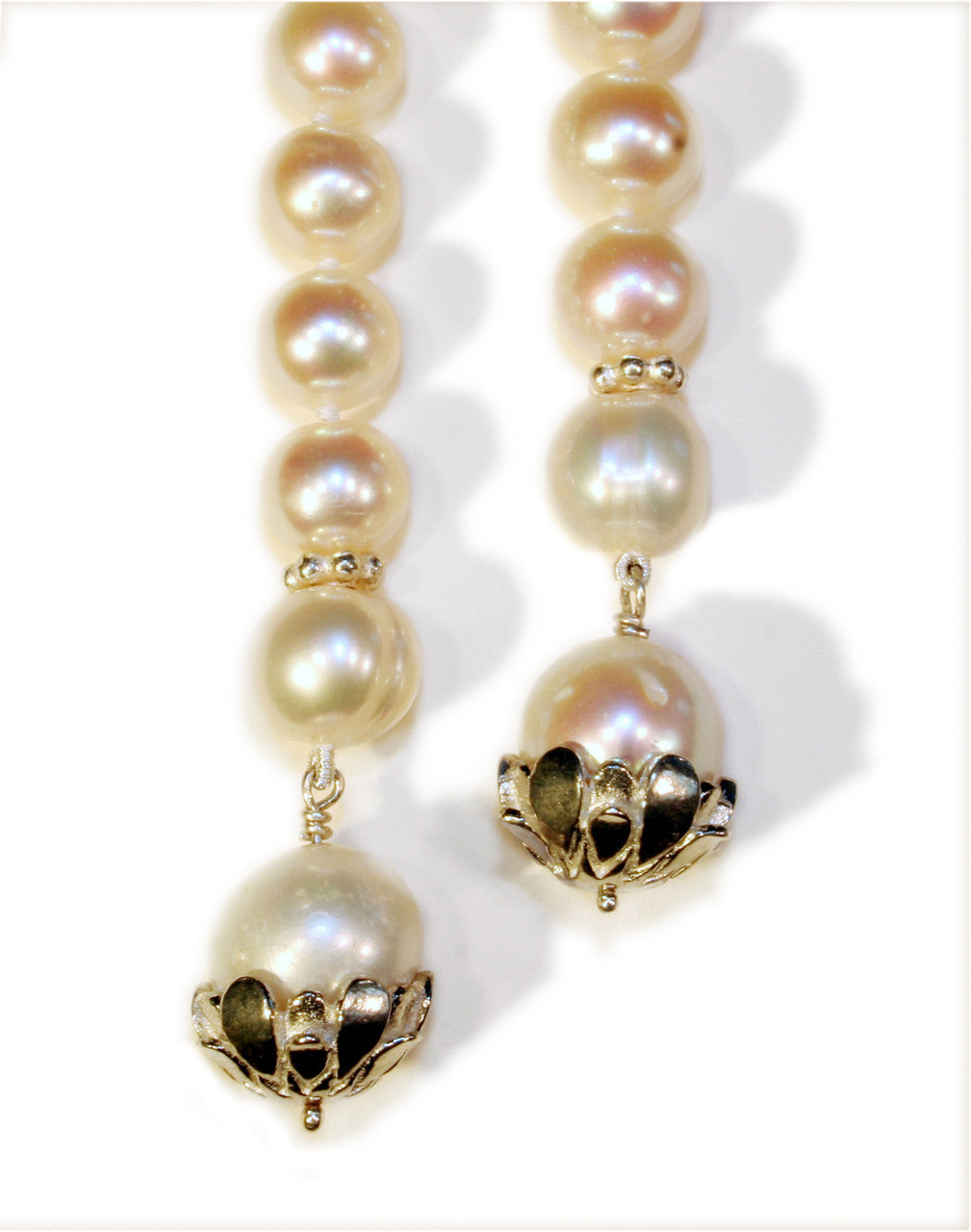 Pearl Lariat- Flower Cap tips in 18K Gold-2