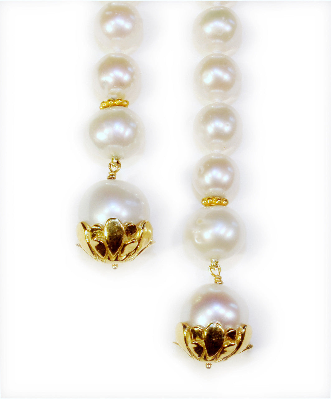 Pearl Lariat- Flower Cap tips in 18K Gold-1