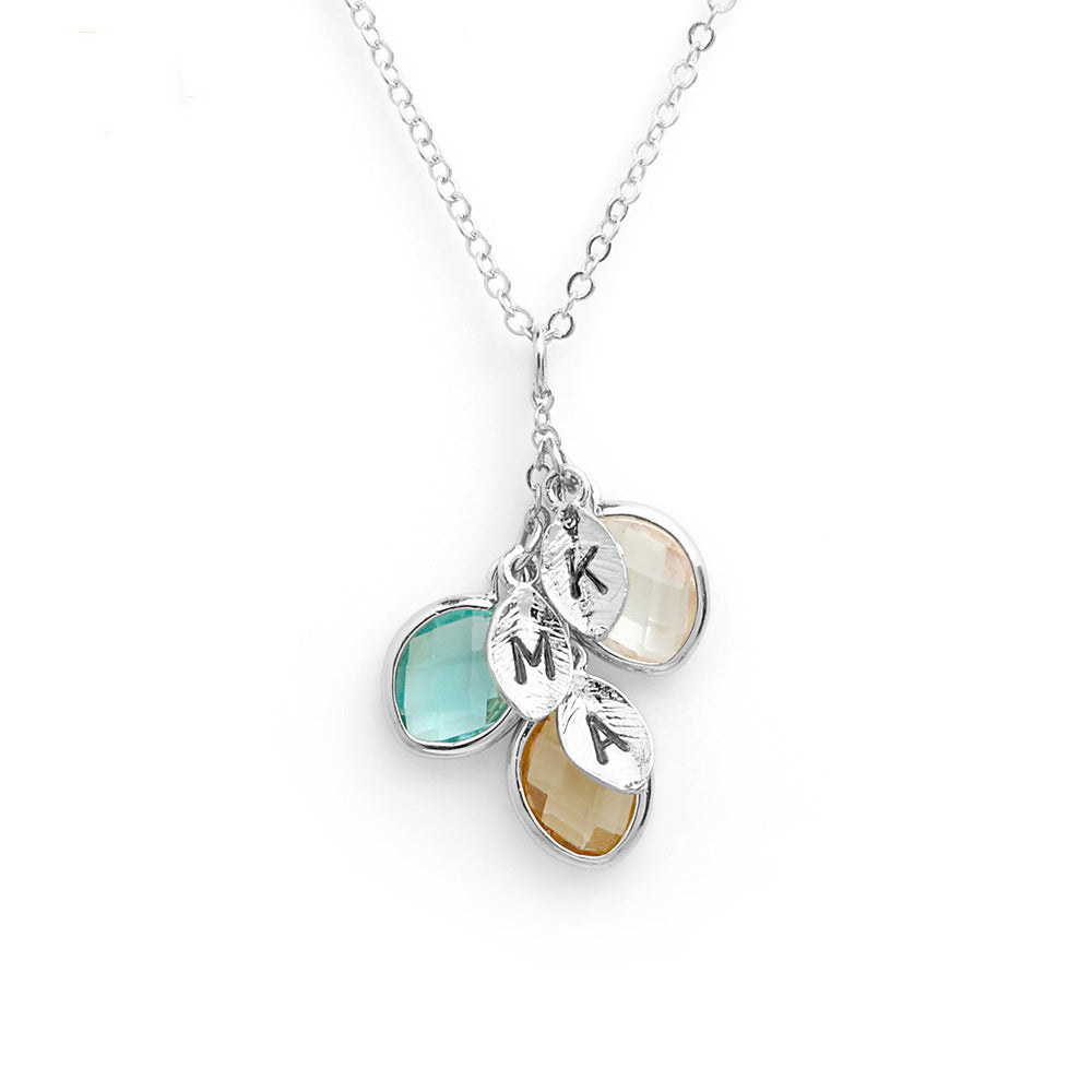 12-color water drop birthstone leaf lettering diy necklace holiday gift