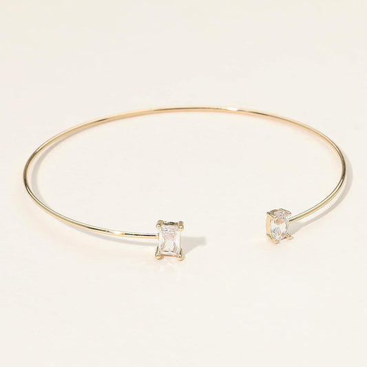 SECRET BOX_Minimal Rectangular Oval Stone Cluster Tip Cuff Bracelet
