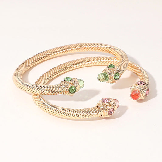 2PCS - Stone Tip Twisted Cuff Bracelet