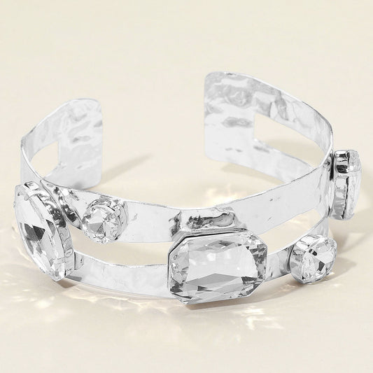 Stone Cluster Embellished Split Arm Cuff Bracelet