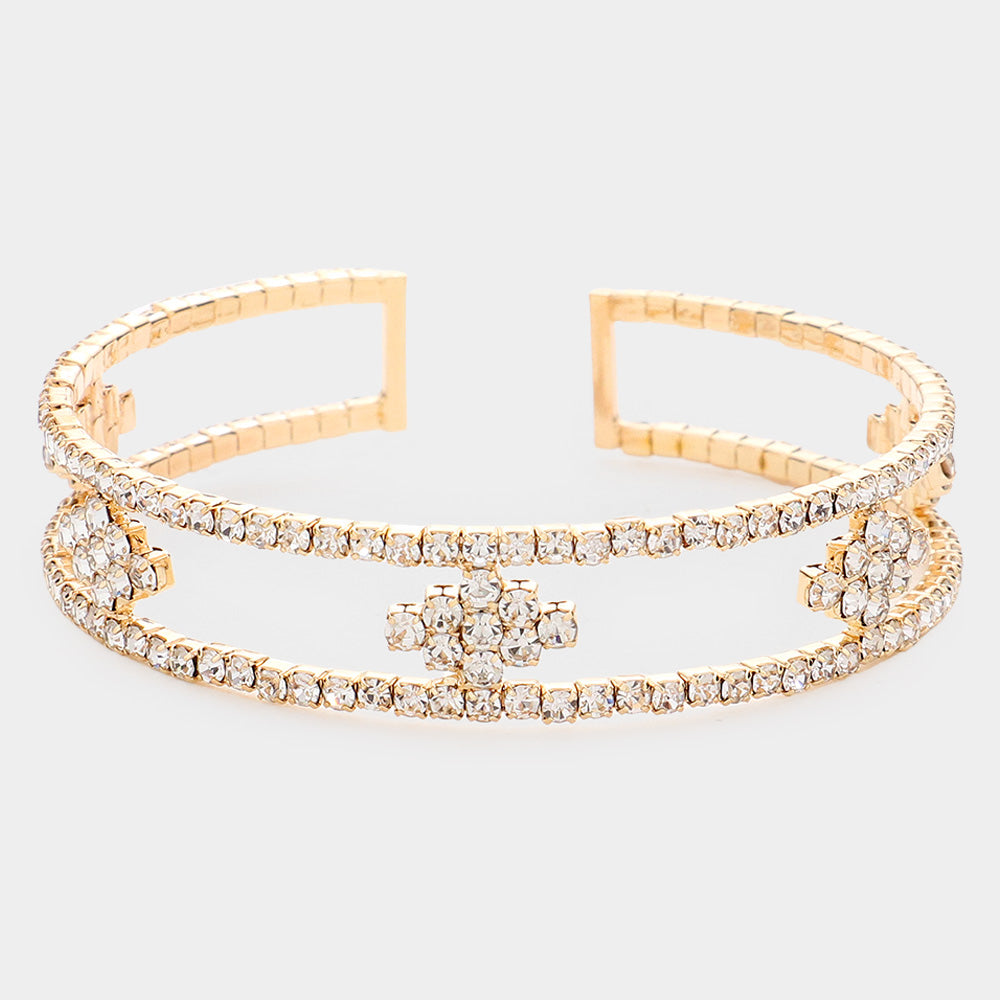 Rhinestone Marquise Accented Cuff Evening Bracelet